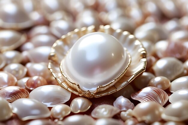 パールに囲まれた貝の中の真珠 マクロ写真