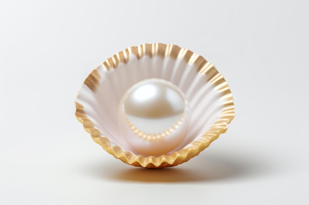 Photo a pearl in a shell on a white background