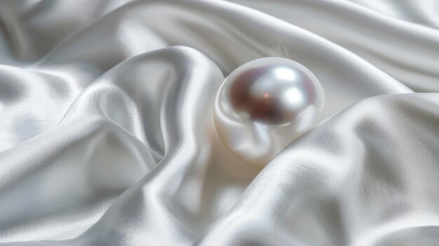 Photo pearl on smooth satin symbolizing serene beauty and elegance in its radiant glow