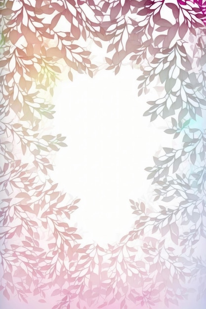 写真 パール ホワイト ライト ピンクの背景のシルエット、緑豊かな枝、垂直モバイル ポストカード、生成 ai