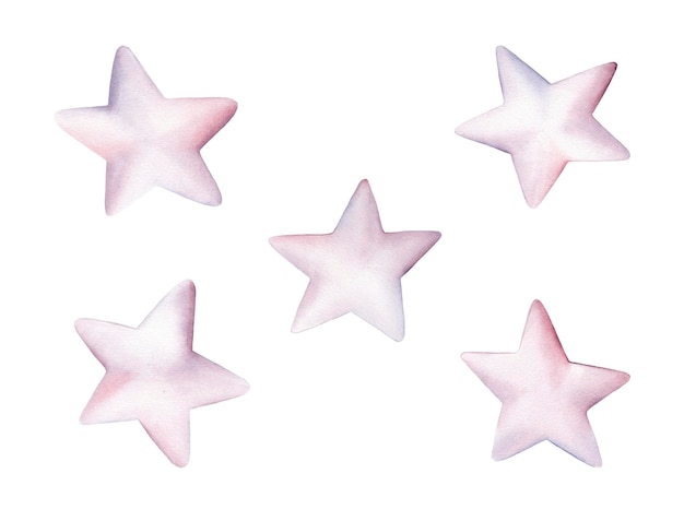 Pearly stars set watercolor shiny natural sea nacreous isolated on white background
