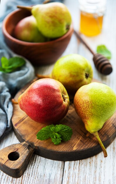 Pears on a board