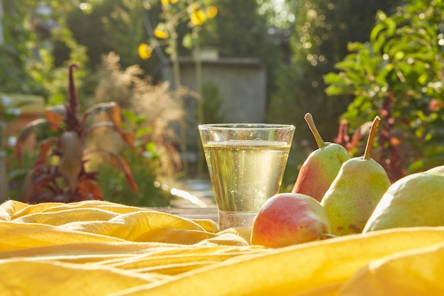 Pears and cider in a glass