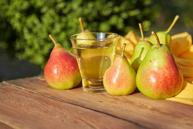 Pears and cider in a glass