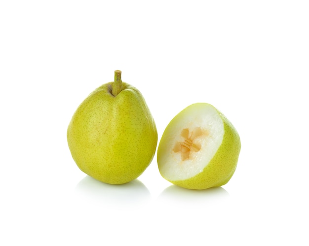 Pears fruit on white wall