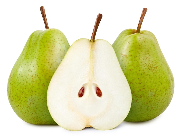 Pears isolated on white background Pears half macro studio photo Pears with clipping path