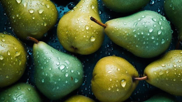 Photo pears large group background closeup top view generative ai