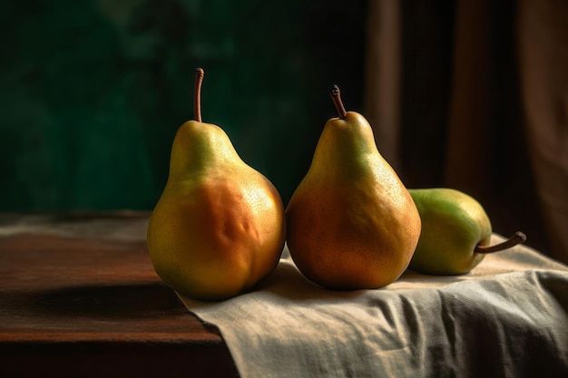 熟した梨のテーブルキッチン リンゴの木 Generate Ai