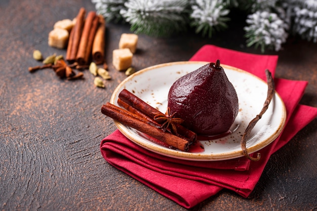 Pears in wine with spices