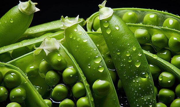 peas on a black background