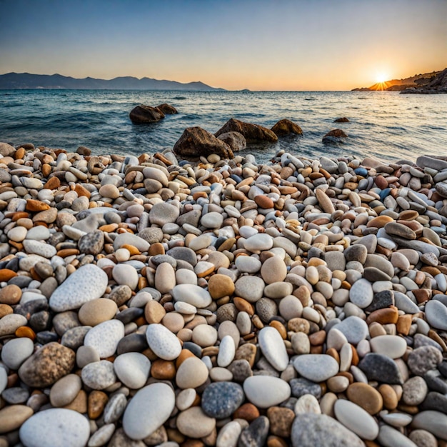 Foto spiaggia di ciottoli sulla costa del mare