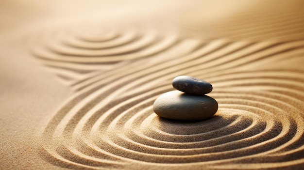 小石が一定の順序で砂の上に横たわる 禅瞑想 生成 AI