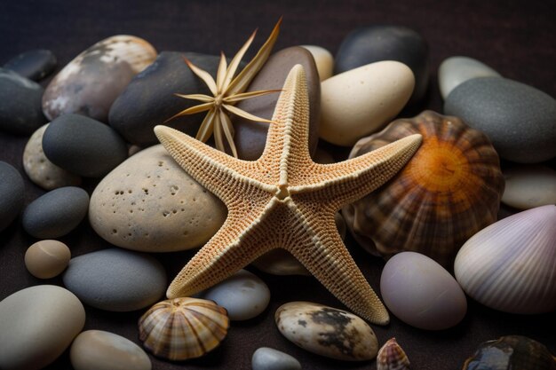 Pebble stones with star fish