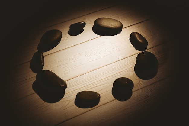 Photo pebbles laid out on table