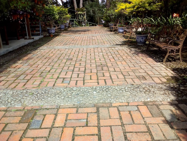 Pebblesteenstraat in het park