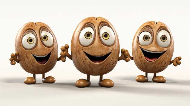 Pecan nuts illustrated with 3D characters