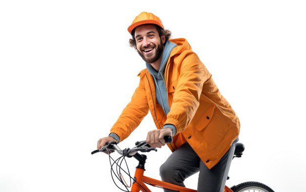 Photo pedaling in orange youth cyclist isolated on a transparent background png