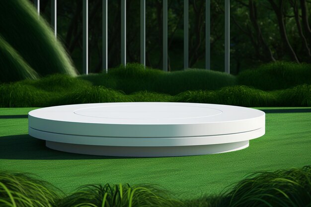 Pedestal 3d product on green grass