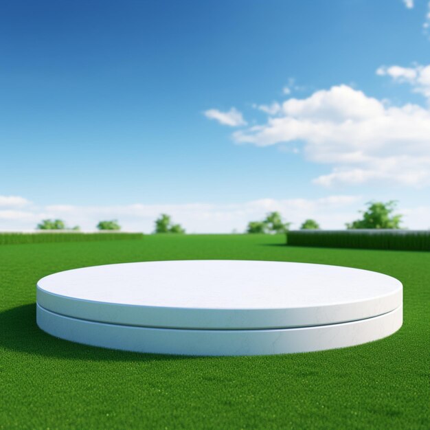 Pedestal 3d product on green grass