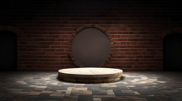 Pedestal achtergrond met een natuursteen en bakstenen muur show scène minimalistisch podium leeg product