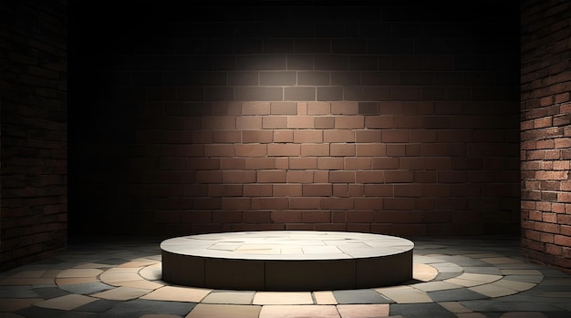 Pedestal backdrop with a natural stone and brickwall show scene minimalist podium empty product