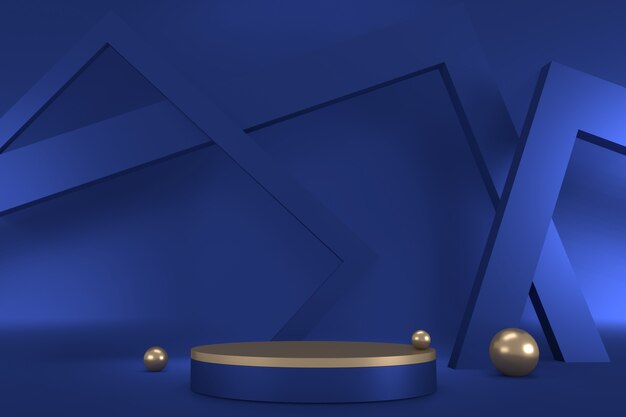 Pedestal blue on blue background for the presentation . 3D rendering