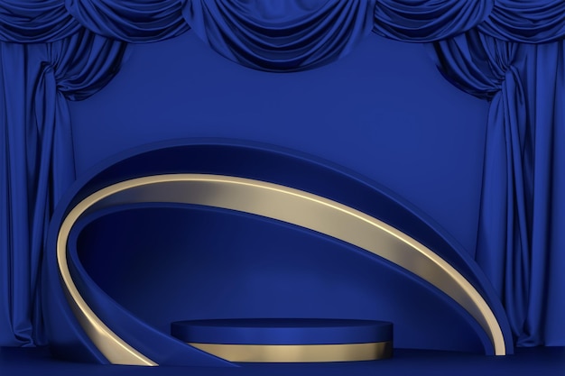 Pedestal blue on blue background for the presentation 3D rendering