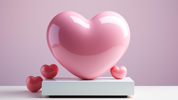 pedestal display and a love heart on it isolated on pink background
