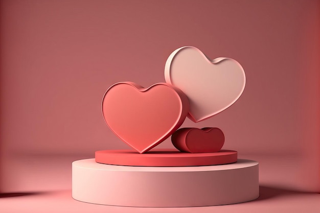 Pedestal for heart shaped goods Valentines Day idea and panoramic mockup