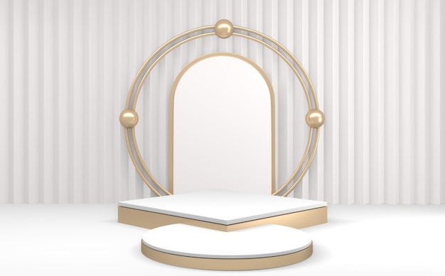 Pedestal podium with gold amd White podium minimal design product scene. 3d rendering