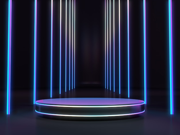 Pedestal for product showcase with colorful of light glow in dark room