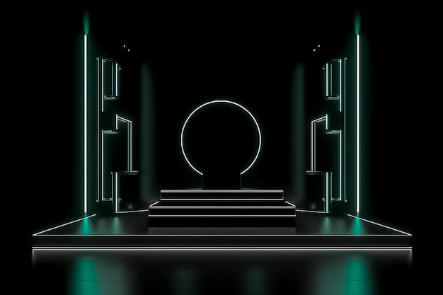 Pedestal with Cyberpunk Design and Laser Lit Elements AI generated