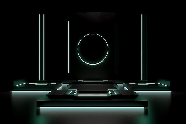 Photo pedestal with cyberpunk design and laser lit elements ai generated