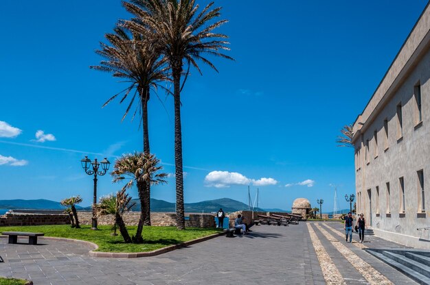 Pedestrian area on the ramparts of alghero sardinia