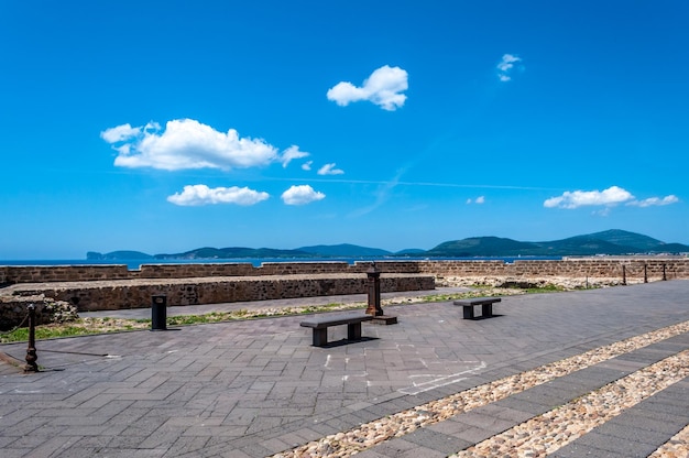 Pedestrian area on the ramparts of alghero sardinia