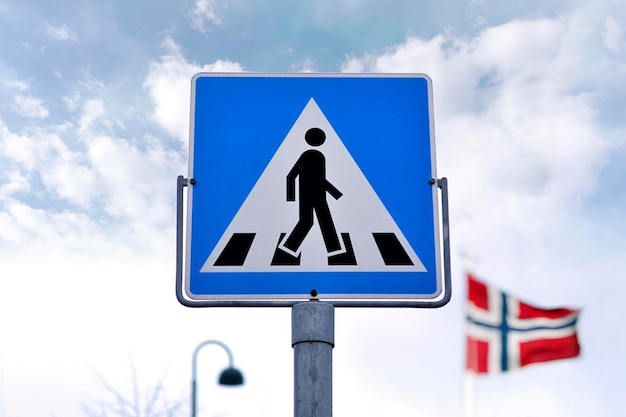 Pedestrian blue road sign in Norway