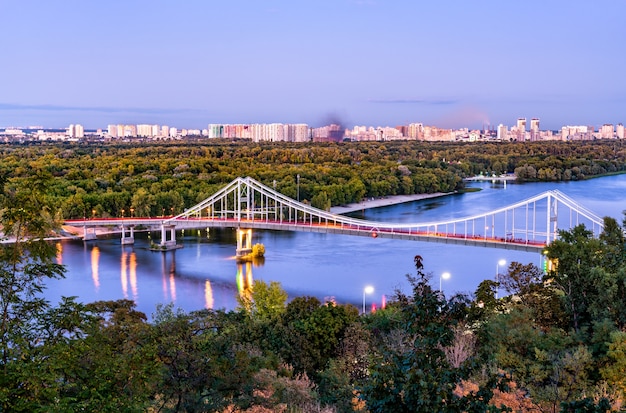 Pedestrian bridge across the Dnieper River in Kiev, the capital of Ukraine