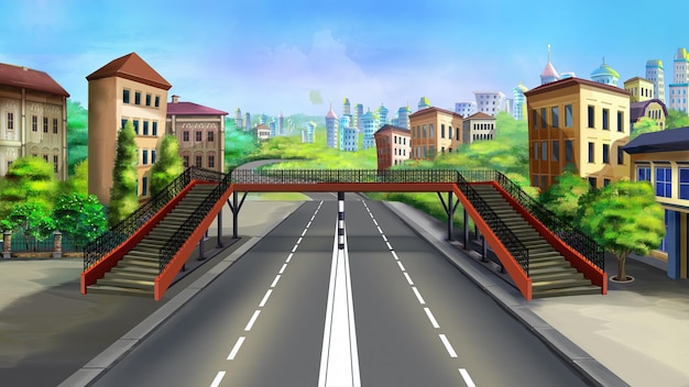 Pedestrian bridge over the road illustration