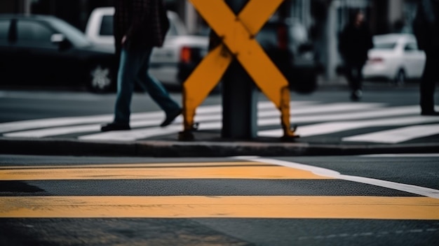 Pedestrian crosses the road on a zebra generative ai