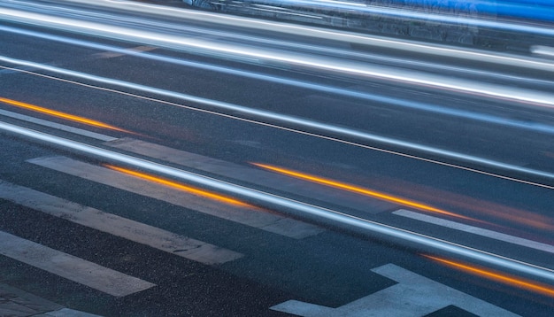 Pedestrian crossing at night in the blue light