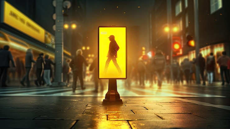 Photo pedestrian detection and warning solid color background hyper real hd 4k