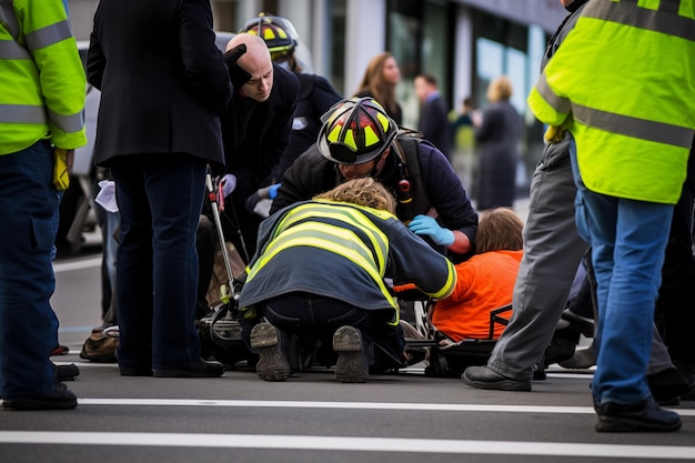 Фото Пешеход, сбитый машиной, а аварийные службы ухаживают за раненым