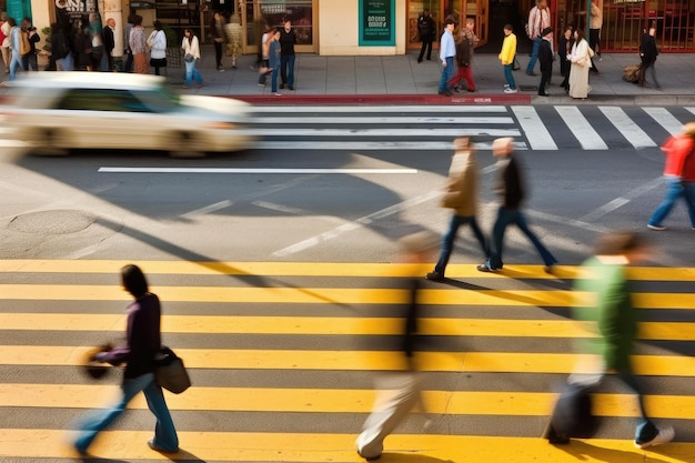 Фото Пешеходы пересекают оживленный городской перекресток генеративный ии