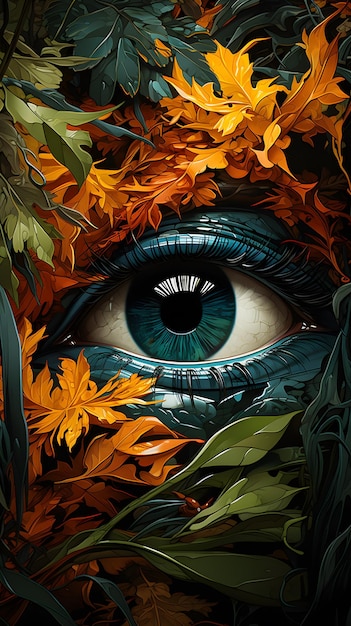 Peeking from the bushes expressive focus colorful background hyperrealistic detailed intricate