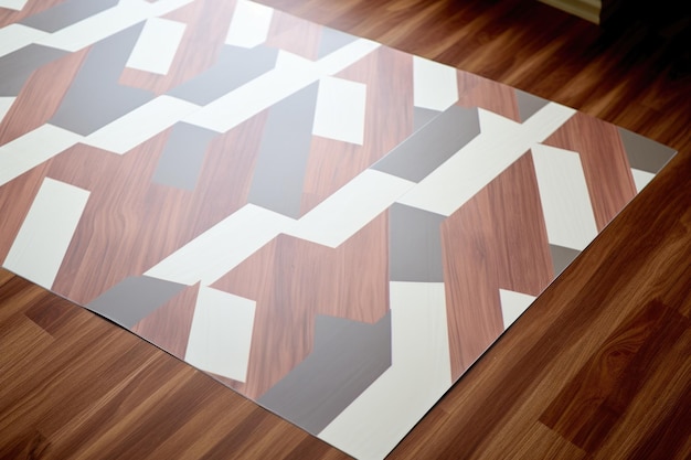 Peel and stick vinyl tile sheet on a wooden floor