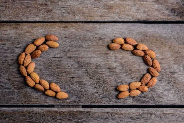 Peeled almonds closeup. For vegetarians.