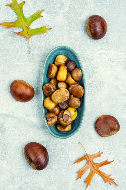 Peeled fried chestnuts appetizing dessert