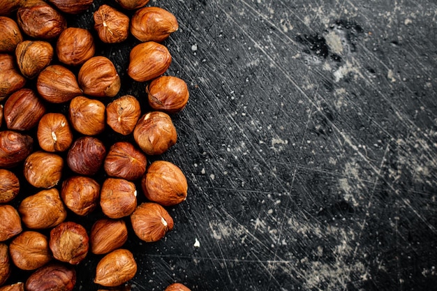 Peeled hazelnuts on the table