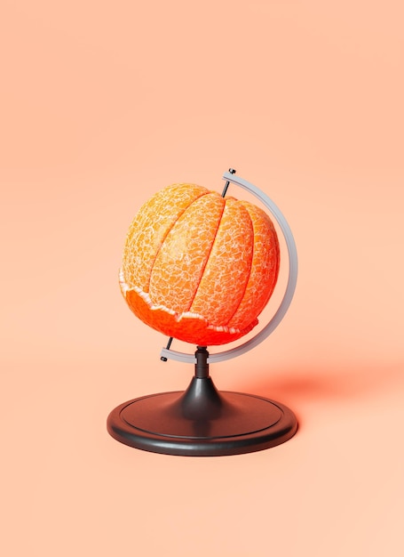 Peeled tangerine on globe stand