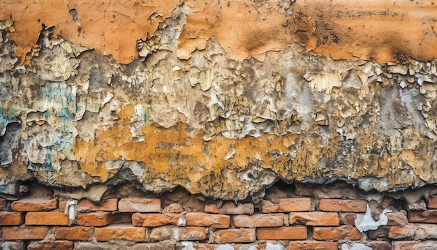 Peeling off rusty metal creates abstract textured effect on brick wall generated by AI